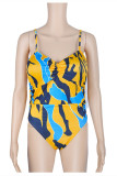 Gelbe Mode Sexy Print Cardigan Swimwears Set