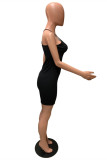 Черное модное сексуальное однотонное платье с открытой спиной и V-образным вырезом на бретелях