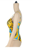 Yellow Fashion Sexy Print Cardigan Swimwears Set