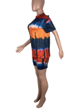 Orange Casual Print Patchwork O Neck Short Sleeve Two Pieces