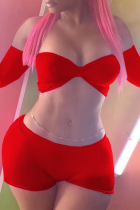 Красный сексуальный сплошной пэчворк с открытыми плечами и длинным рукавом из двух частей