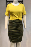 Purple Casual Solid Patchwork O Neck Pencil Skirt Plus Size Two Pieces