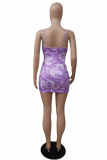 Purple Fashion Sexy Print Backless Spaghetti Strap Sleeveless Dress Dresses
