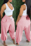 Calças Harlan rosa moda casual básica sólida cintura média