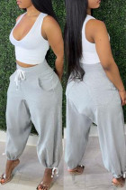 Pantalones de cintura alta regulares básicos casuales de moda gris