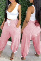 Pantalon harlan rose mode décontracté solide basique taille moyenne