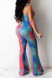 Multicolor Fashion Sexy Print Tie Dye Backless Spaghetti Strap Sleeveless Two Pieces