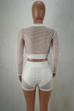 White Sexy Solid Hollowed Out See-through O Neck Long Sleeve Two Pieces