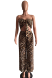 Leopard Print Sexy Print Bandage Strapless Sleeveless Two Pieces