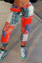 Calças coloridas moda casual estampa básica regular cintura média