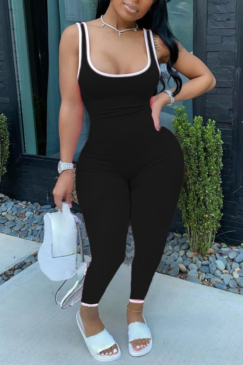 

Black Casual Sportswear Solid Basic U Neck Plus Size Jumpsuits