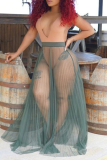 Cyan Sexy Solid See-through Loose High Waist Type A Solid Color Bottoms