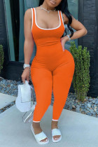 Macacão esportivo casual laranja sólido básico com decote em U tamanho grande