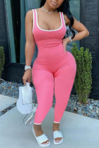 Розовый Повседневная спортивная одежда Однотонные базовые комбинезоны с U-образным вырезом больших размеров