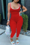 Red Casual Sportswear Solid Basic U Neck Plus Size Jumpsuits