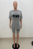 Pink Casual Print Patchwork O Neck Short Sleeve Two Pieces