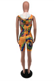 Multicolor Sexy Casual Print Backless Hooded Collar Sleeveless Skinny Romper