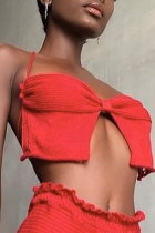 Red Sexy Solid Patchwork Halter Tops