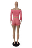 Pink Fashion Casual Solid Basic Schulterfrei Plus Size Zweiteiler