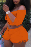 Оранжевый модный повседневный однотонный базовый с открытыми плечами плюс размер из двух предметов