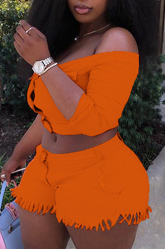 Orange Mode Casual Solid Basic Off the Shoulder Plus storlek Two Pieces