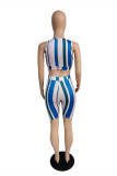 Multicolor Fashion Casual Striped Print Basic O Neck Sleeveless Two Pieces