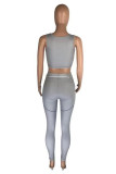Grey Casual Sportswear Patchwork Vests O Neck Sleeveless Two Pieces