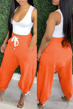 Pantalones Harlan de cintura media básicos sólidos casuales de moda naranja