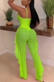 Fluorescerend groen Sexy mouwloos mesh badpak uit twee delen
