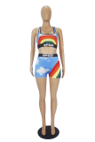 Rainbow Color Casual Print Patchwork Swimwears