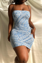 Синий сексуальный принт пэчворк юбка-карандаш платья