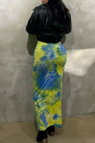 Hellgrüne sexy Patchwork-Tie-Dye-Bleistiftrock-Kleider mit U-Ausschnitt