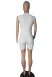 White Fashion Casual Solid Basic V Neck Short Sleeve Skinny Romper