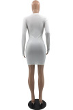 White Sexy Solid Embroidered O Neck Pencil Skirt Dresses