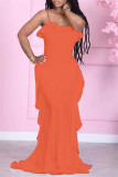 ピンクのファッションカジュアルソリッドバックレススパゲッティストラップノースリーブドレス