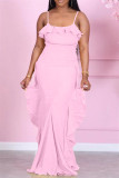 Розовое модное повседневное однотонное платье без рукавов на тонких бретелях с открытой спиной