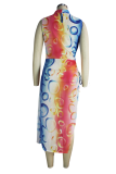 Colour Sexy Print High Opening Half A Turtleneck Pencil Skirt Dresses