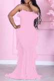 Roze mode casual effen rugloze mouwloze jurk met spaghettibandjes