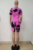 Rose Casual Patchwork Tie-dye O Neck Short Sleeve Two Pieces