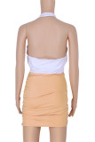 White Fashion Sexy Patchwork Backless Fold Halter Sleeveless Dress