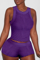 Purple Sexy Solid Patchwork O Neck Sleeveless Two Pieces