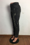 Black Fashion Casual Splash Ink Basic High Waist Regular Denim Jeans
