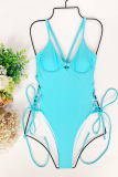 Green Sexy Solid Patchwork Draw String Swimwears