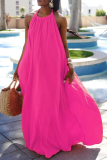 ピンク カジュアル ソリッド パッチワーク スパゲッティ ストラップ ケーキ スカート ドレス