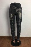 Black Fashion Casual Splash Ink Basic High Waist Regular Denim Jeans
