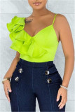 Fluorescent Green Sexy Casual Solid Patchwork V Neck Tops