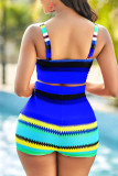 Deep Blue Fashion Sexy Print évidé Backless Swimwears