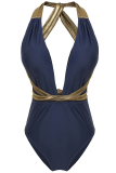Blue Sexy Solid Bandage Patchwork Swimwears