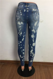 Mörkblå Mode Casual Basic vanliga jeans med hög midja