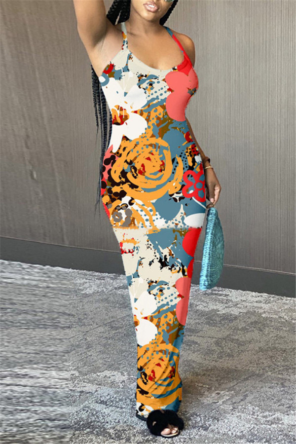 Vestido sin mangas con correa de espagueti sin espalda con estampado sexy de moda multicolor Vestidos